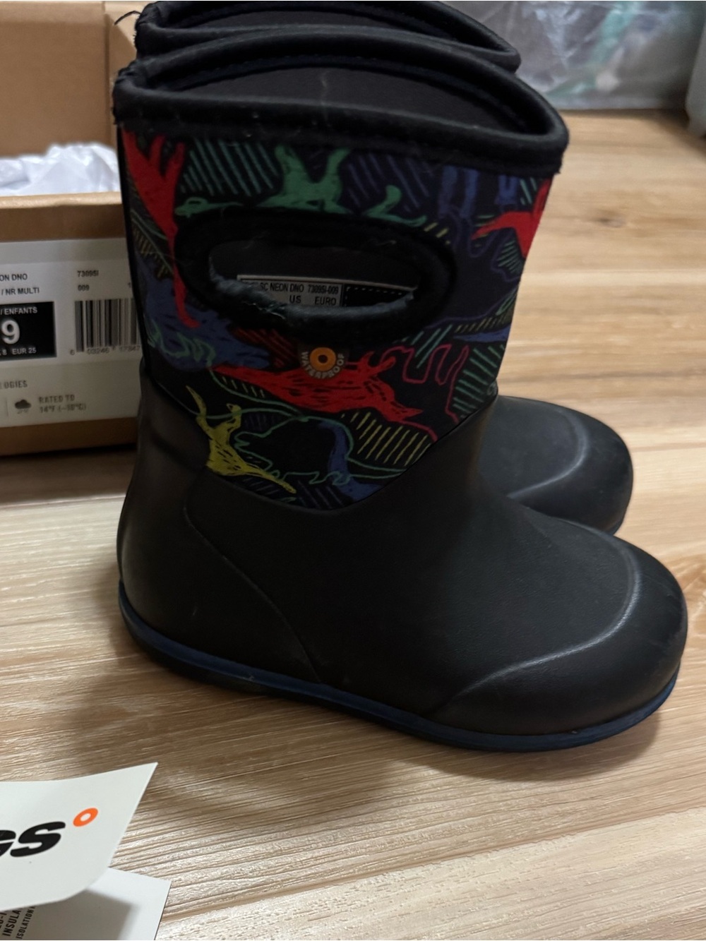 Baby Bogs Classic Neon Dino Waterproof Boots Size 9 Black Multi